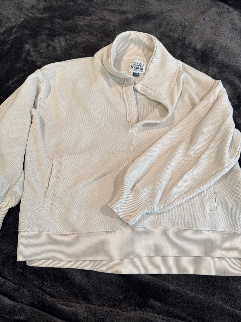 American Eagle Vintage Feel Quarter-Zip Pullover Sweater - Cream